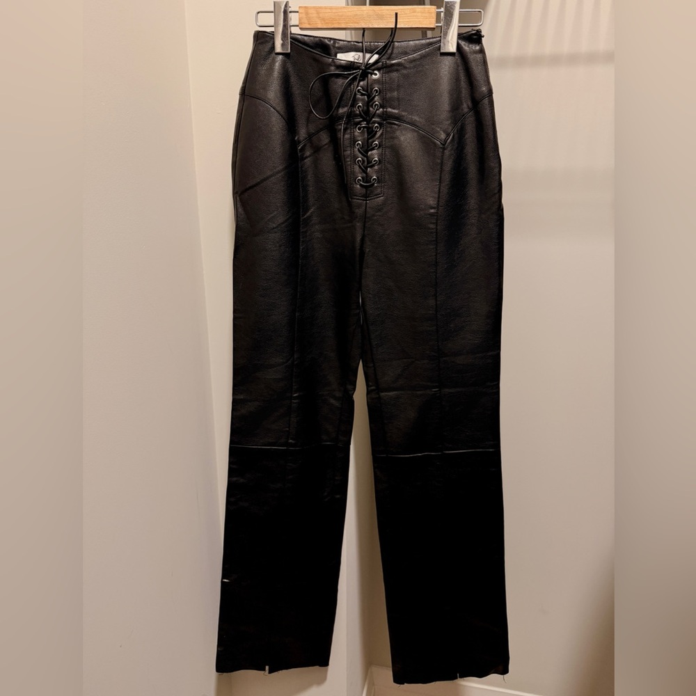 Black Lace-Up Leather Pants